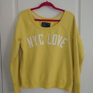 AMERICAN EAGLE Sweatshirt Yellow Logo Large Pullover Off shoulder Love